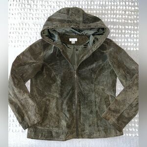 Olive Green Hooded Suede Jacket